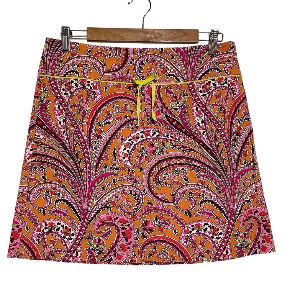 J. Crew Pink Paisley Mini Pencil Skirt Orange 70s 60s groovy Psychedelic Pattern